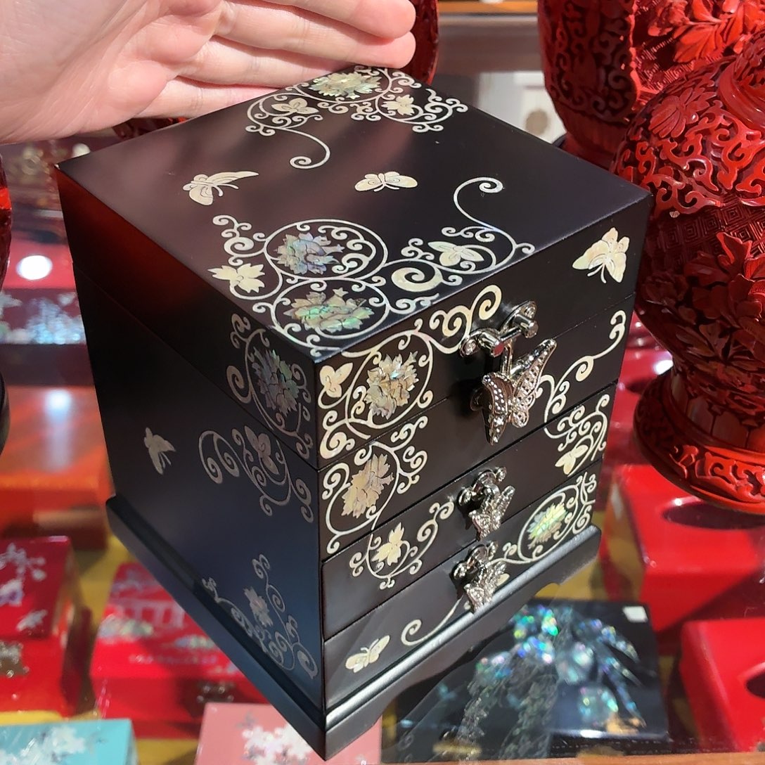 扬州漆器哑光三层首饰盒