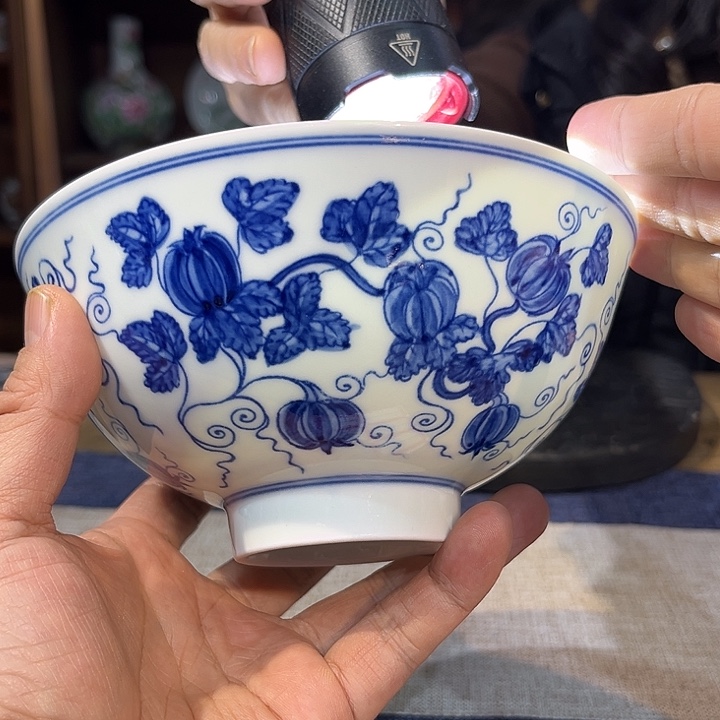 碗瓷青花瓜果绵绵宫碗