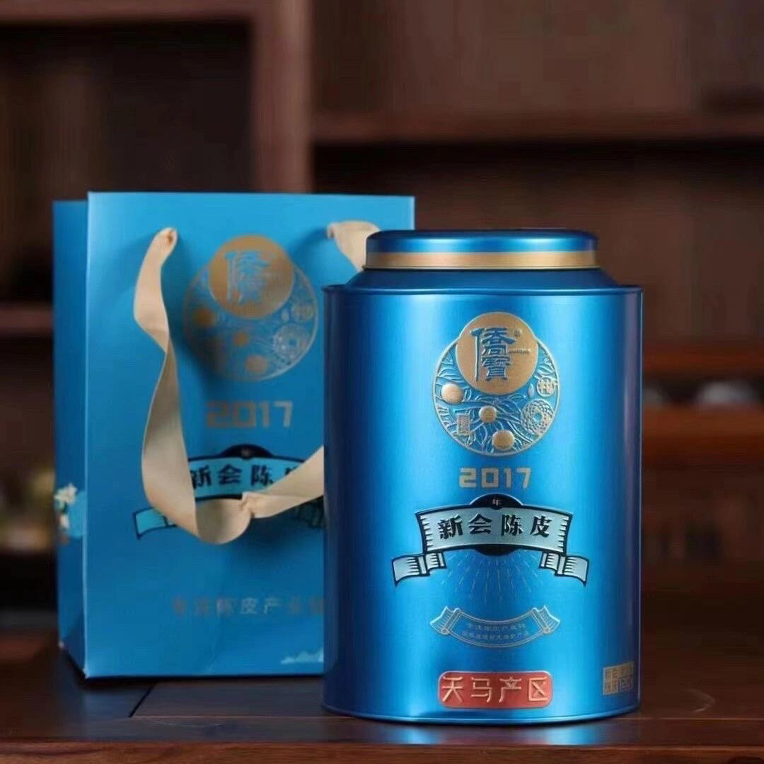 侨宝新会陈皮2017年天马产区圈枝大红皮干仓120g礼盒罐装官方正品