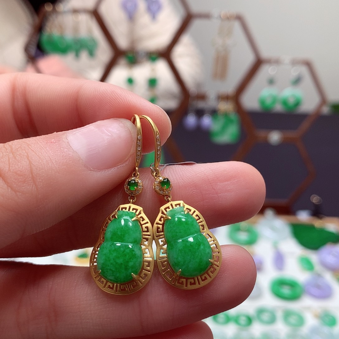 翡翠耳饰18K金镶嵌天然翡翠