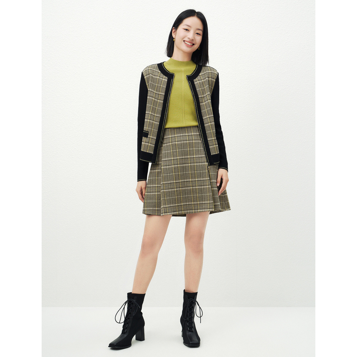 【安雅专属】条纹拼色气质针织衫外套女通勤长袖开衫EI00305W0