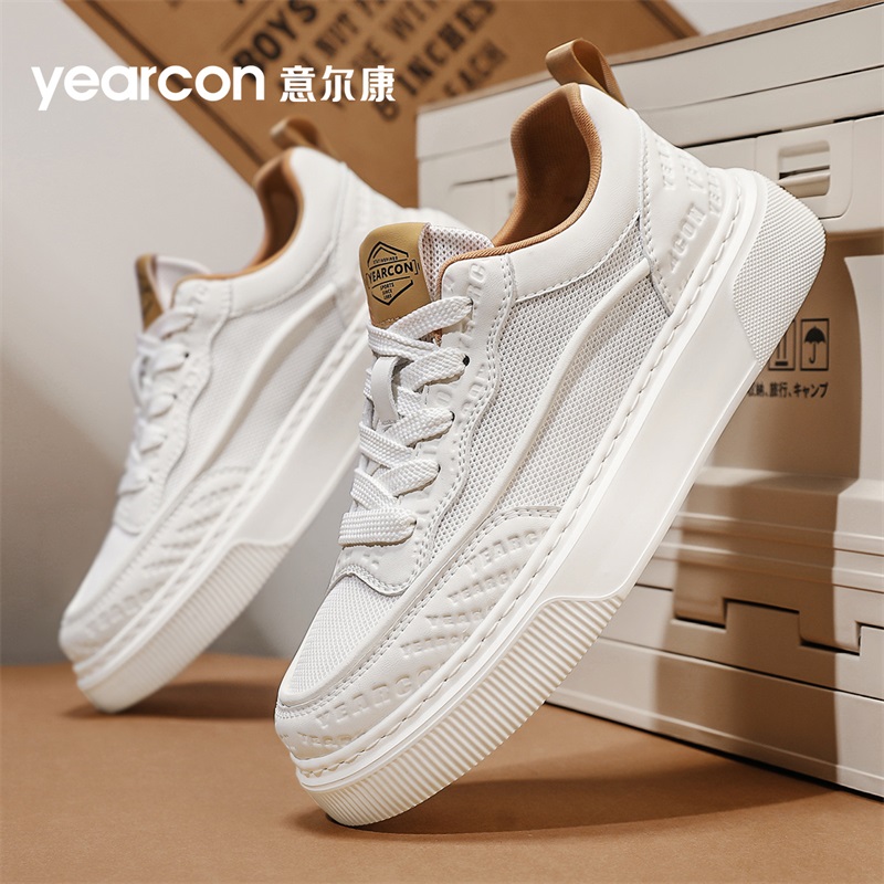 YEARCON/意尔康2025新款板鞋夏季透气百搭网布时尚软底休闲小白鞋