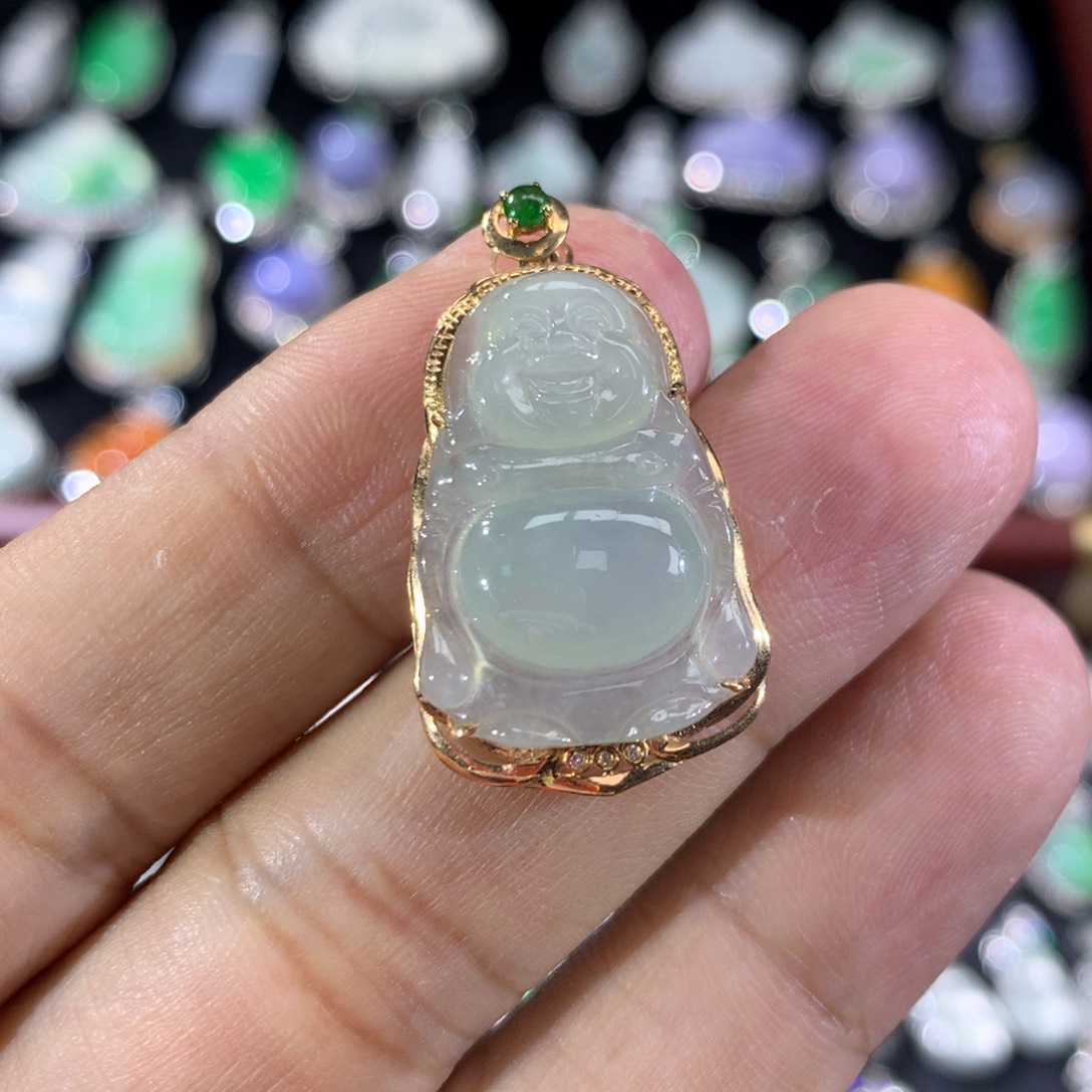 翡翠18K金镶嵌吊坠(不含链)
