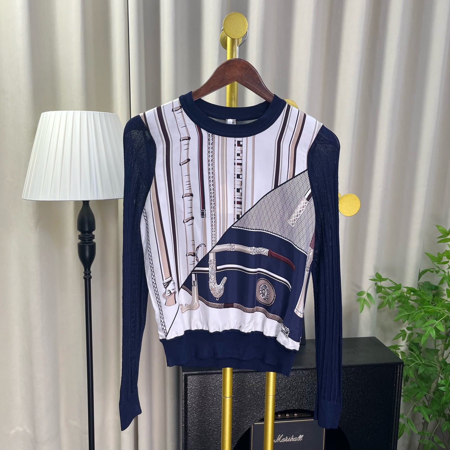 99新 Hermes/爱马仕 深蓝针织复古毛衣 36码