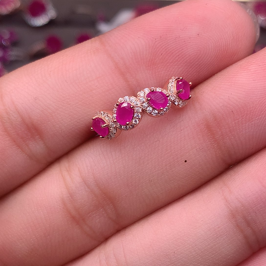 红宝石戒指银S925镶嵌