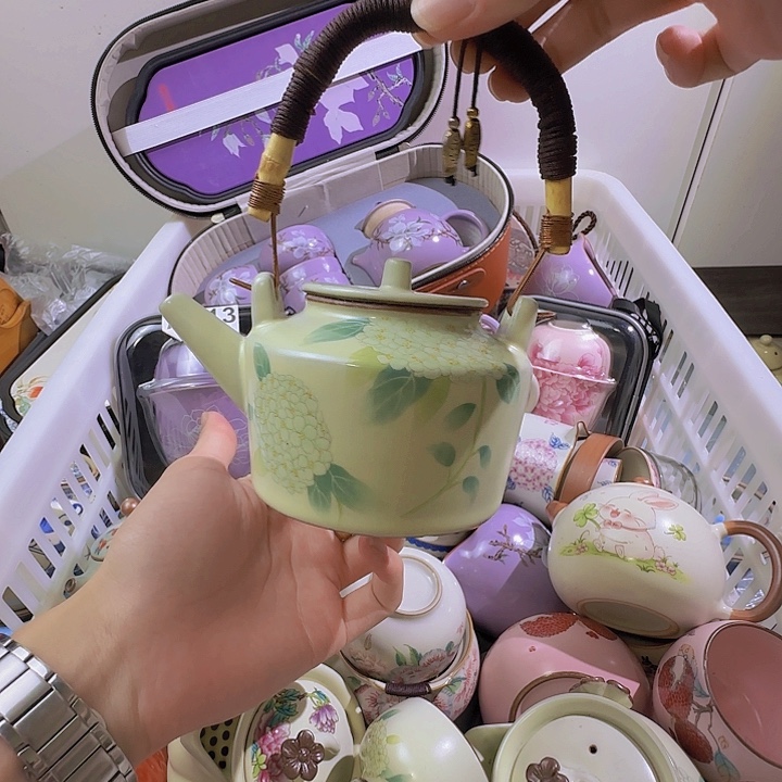 颜瓷茶器直播链接绣球花提梁壶