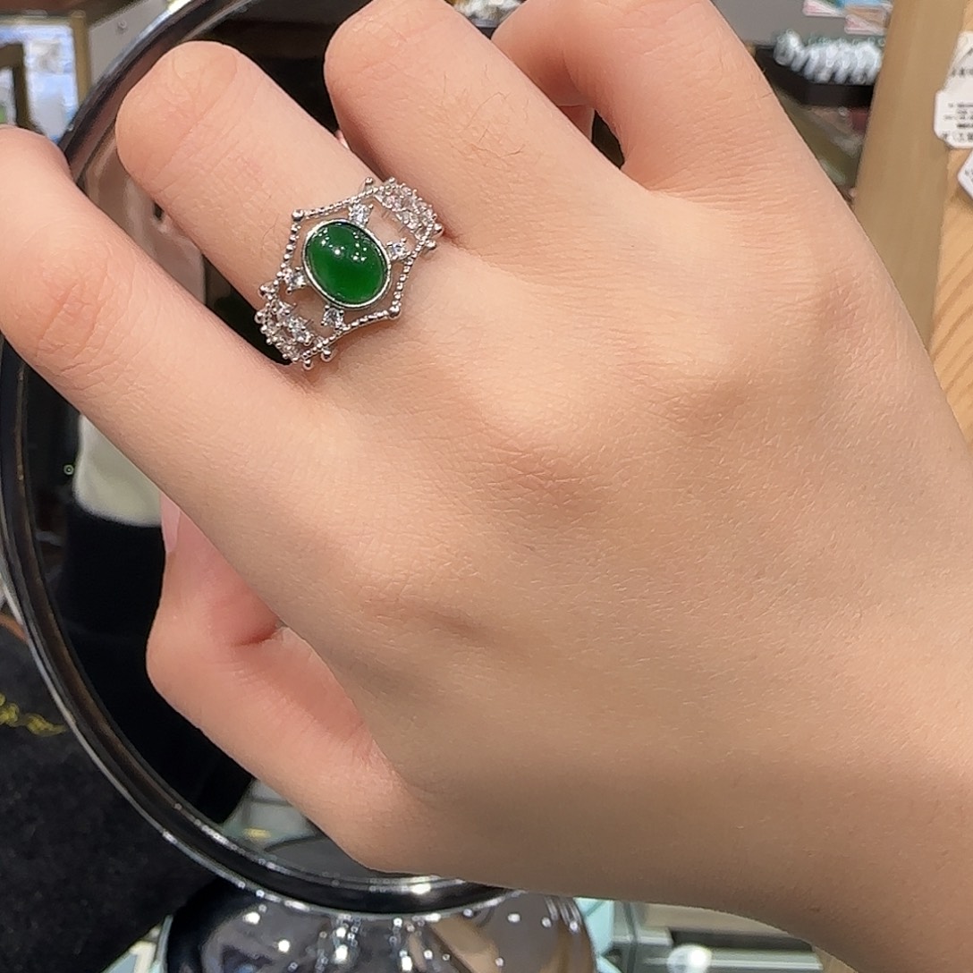 翡翠银S925镶嵌戒指卡7mm