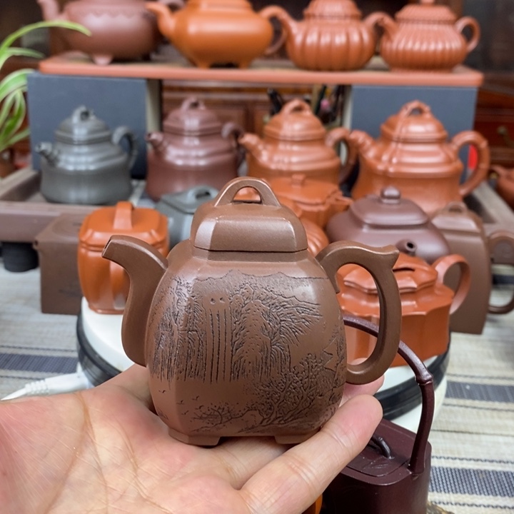 紫砂茶壶福临八方150-220-280cc原矿一厂老紫泥特价