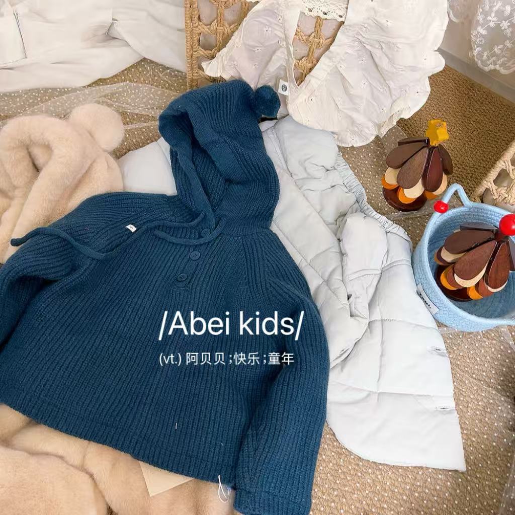 预售【053】波妞湖蓝色毛衣加内里童装