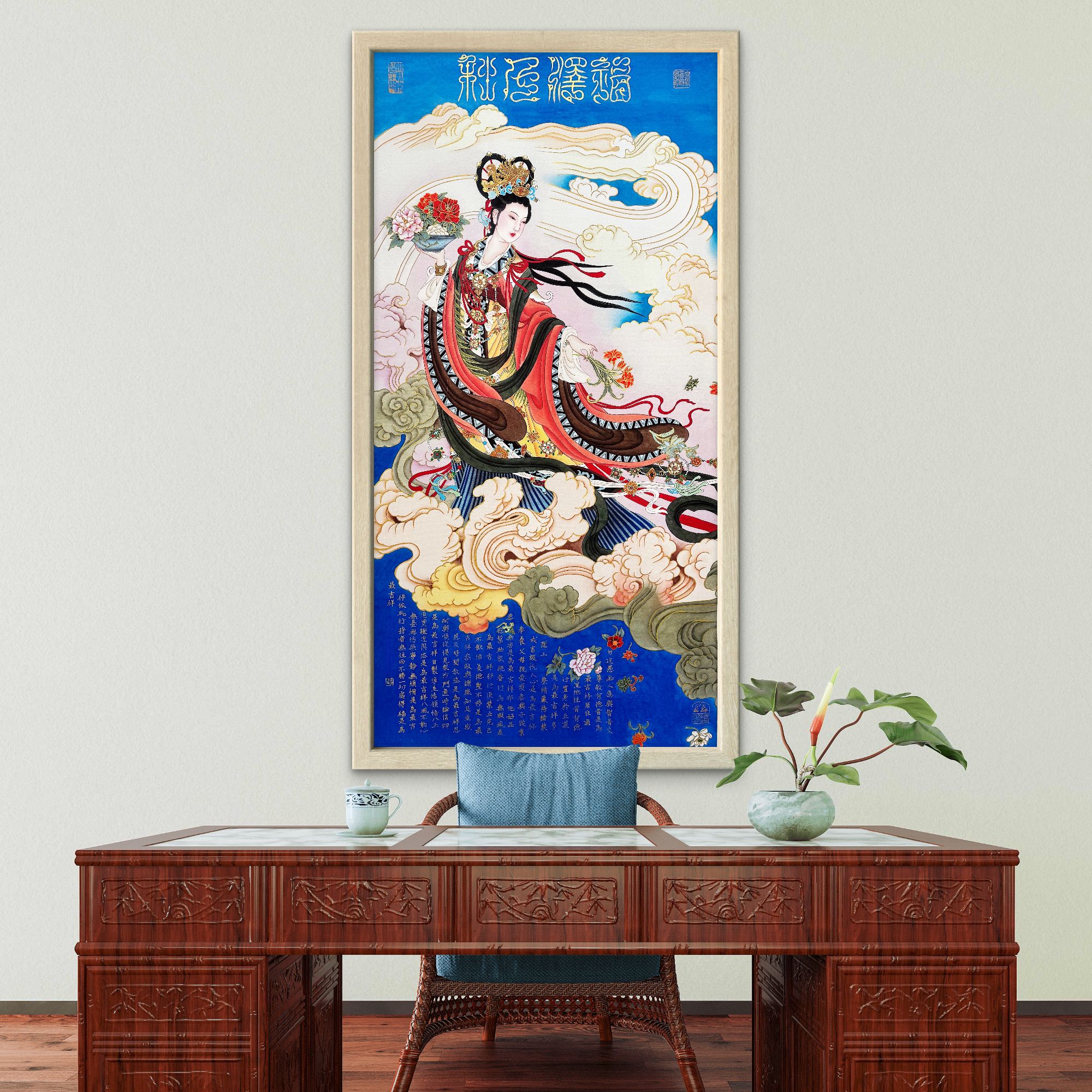 【宫彩手绘描金】孙海宁 手绘国画 —《仙娥赐福》