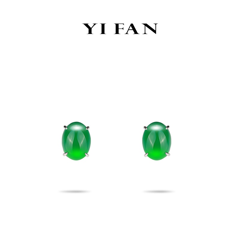 925银合成锆石耳饰 时尚简约百搭绿椭圆蛋面耳环-3287