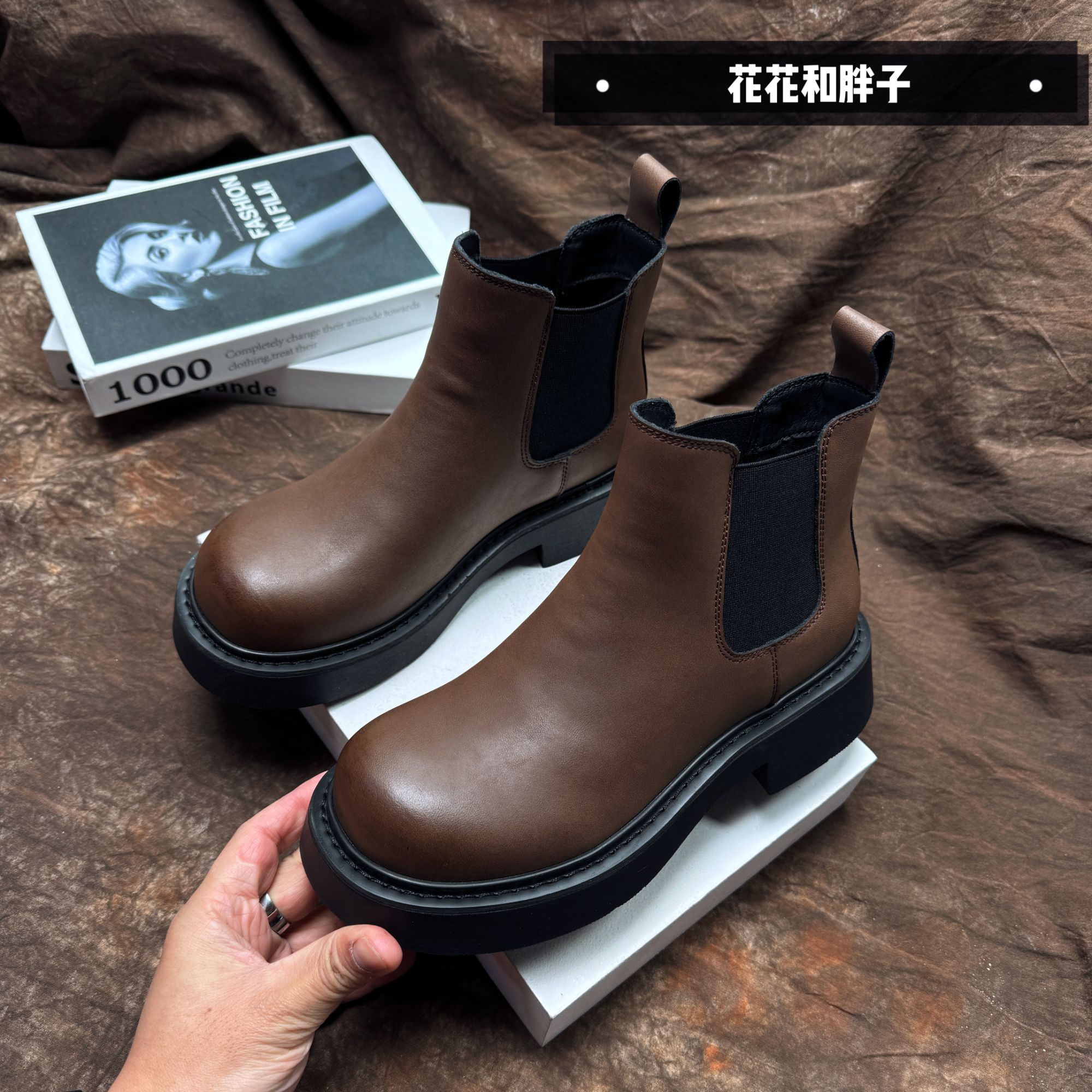 【NMD】时尚潮流百搭真皮烟筒靴短靴AB395-6DT棕色