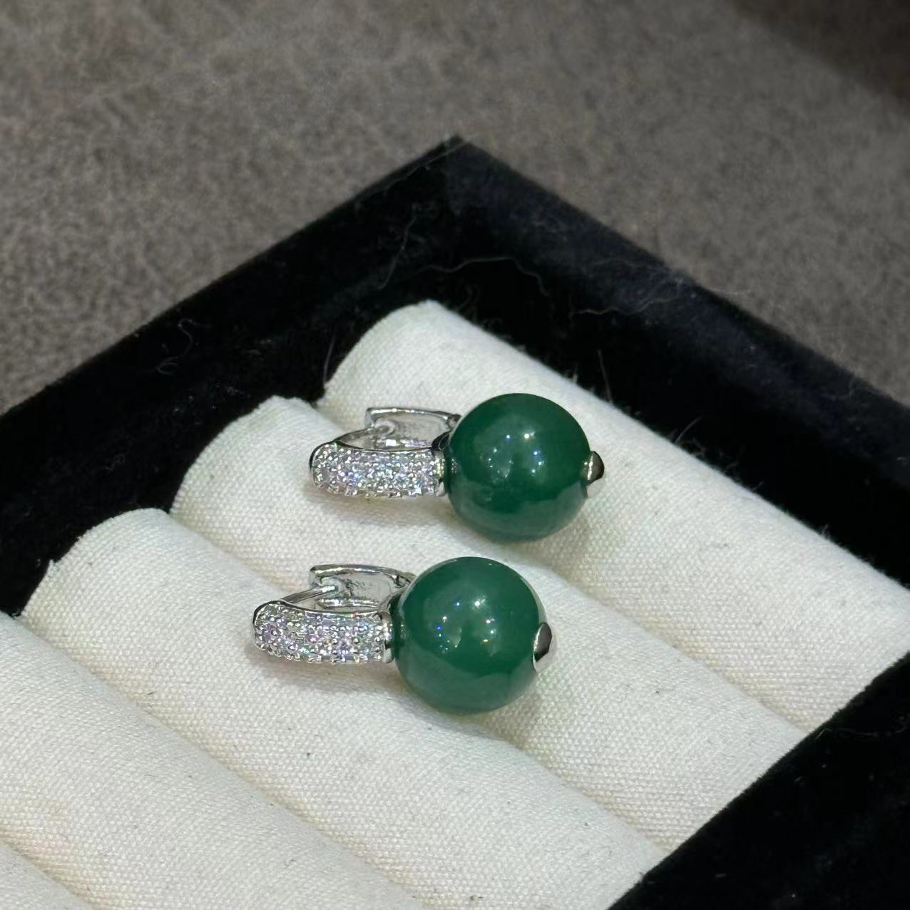 铜合金耳饰 韦雪同款绿色圆珠耳饰-4232