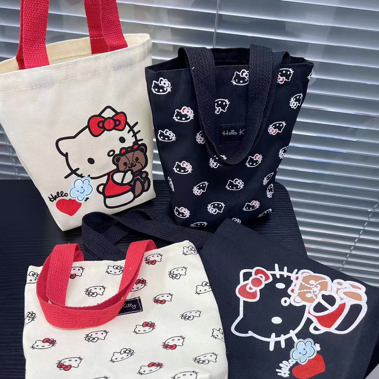 【2个装】卡通KT喵夏季印花学生百搭实用手提包包帆布袋21*21*8cm