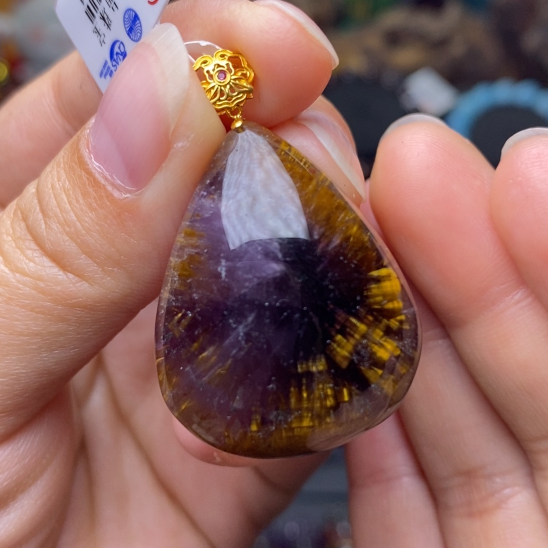 水晶A010极光金多多水滴吊坠18K金镶嵌