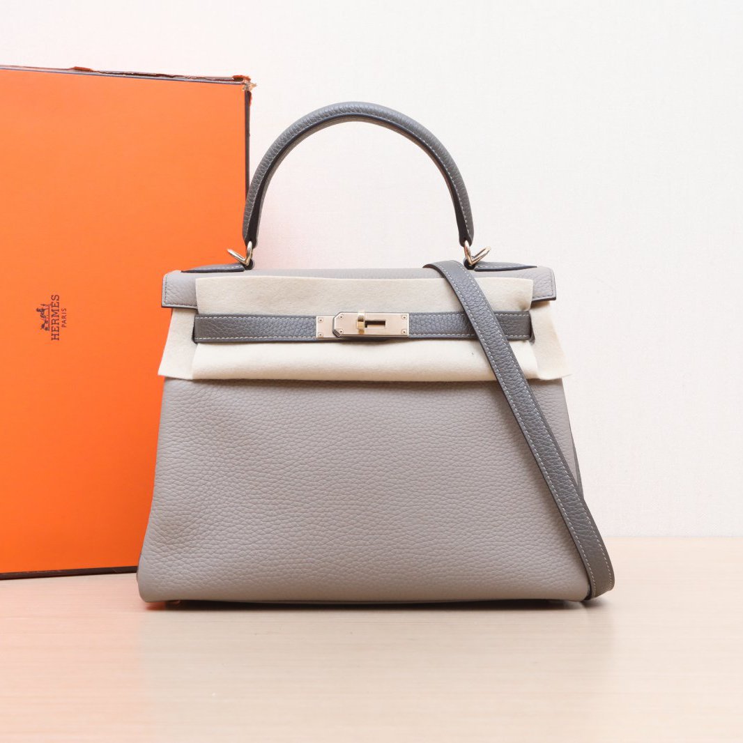 99新 Hermes/爱马仕 小花6珊Kelly 28 81斑鸠灰 TC皮 U刻 金扣
