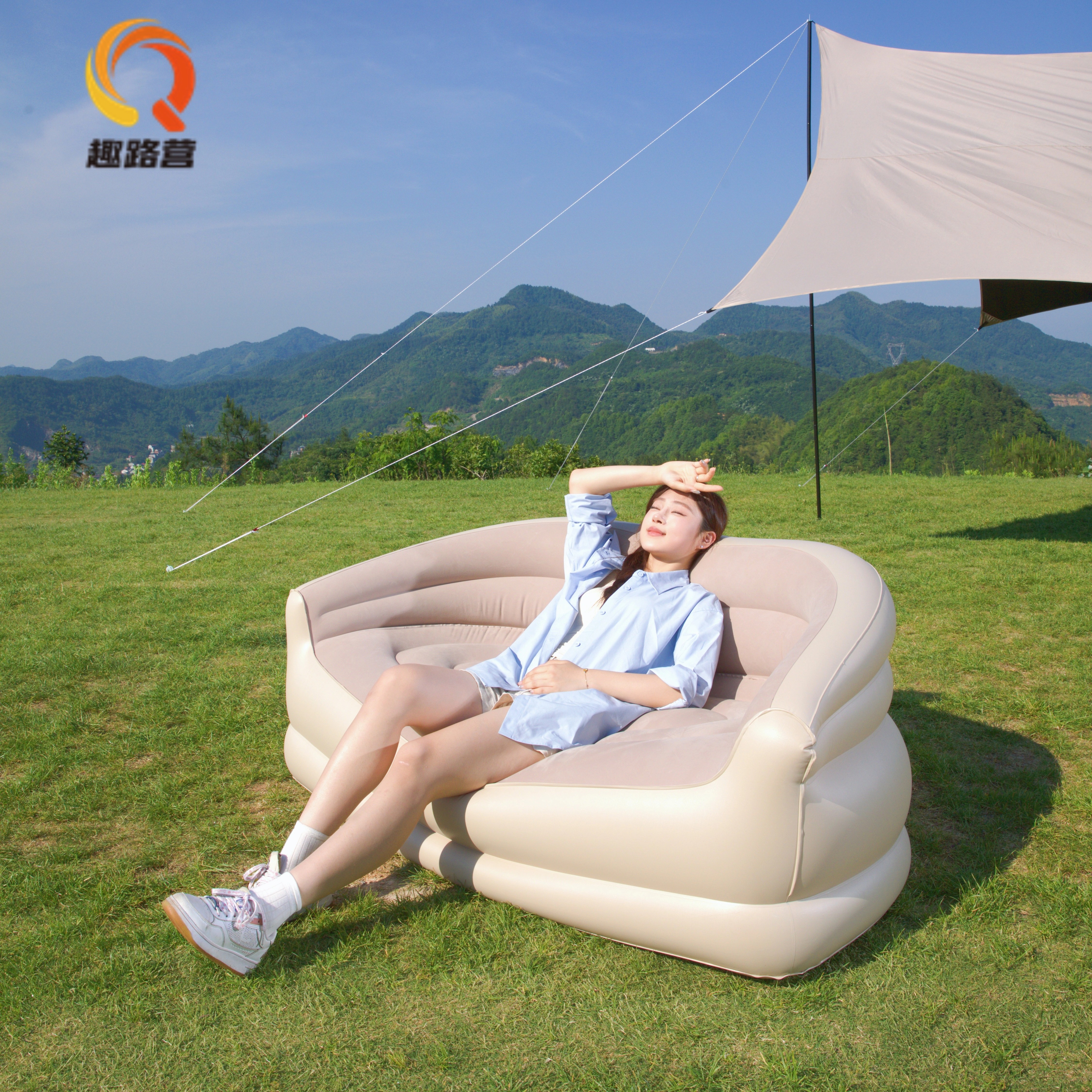 趣路营充气沙发音乐节必备神器自动户外露营懒人双人气垫床垫便携