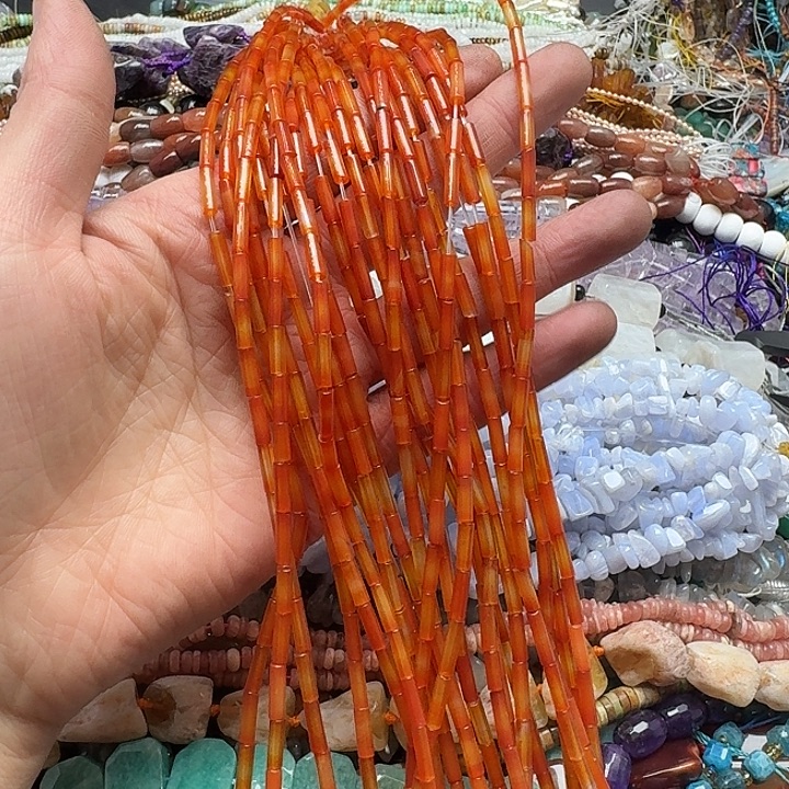 玛瑙/玉髓未镶嵌珠宝半成品一条4x10mm红玛瑙