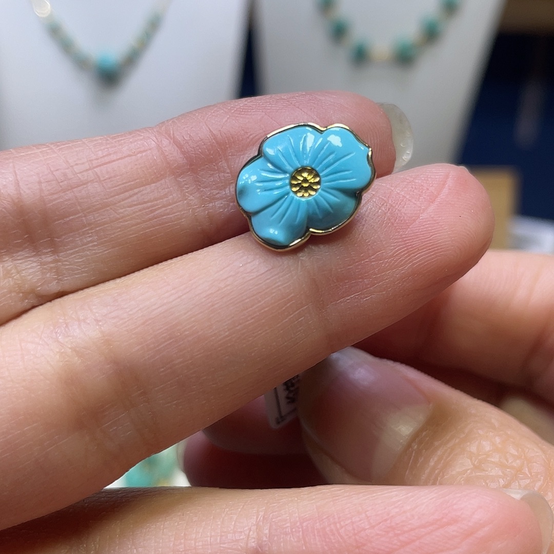 绿松石18K金镶嵌花卡子