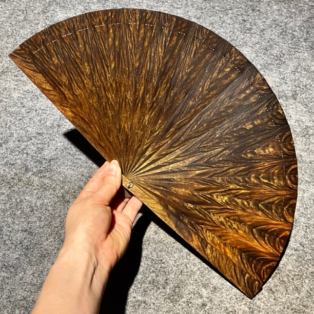 正宗金丝楠木小叶桢楠黑金老料满3D龙胆凤尾纹21扇子文玩折扇收藏