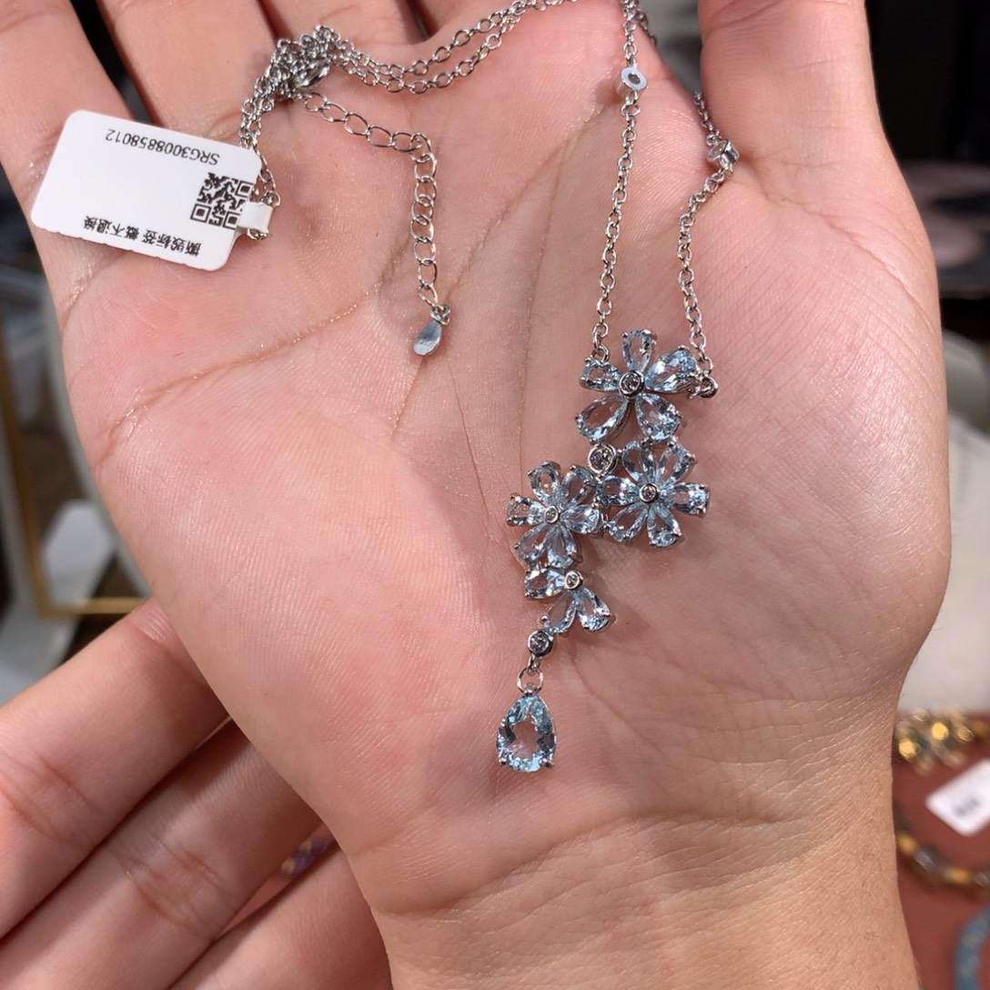 银S925镶嵌颈饰海蓝宝石