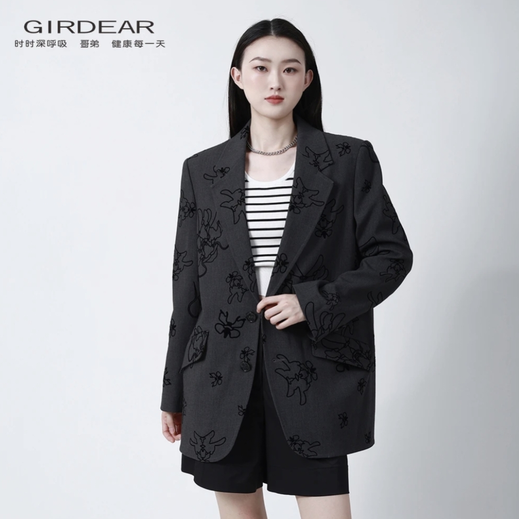 哥弟品质女装时尚潮流复古老钱风造型直角肩阔版西装外套1400800