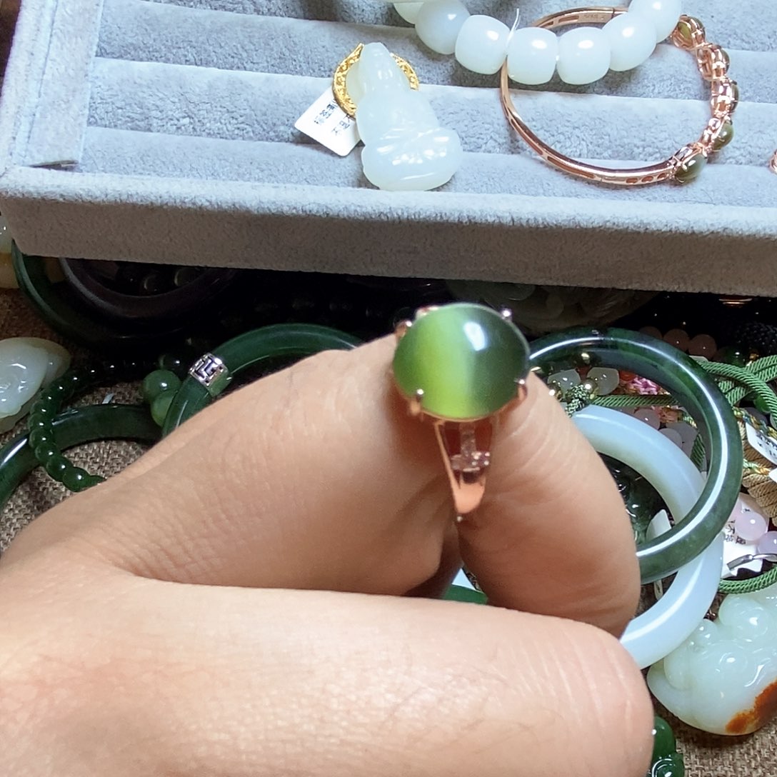 和田玉戒指银S925镶嵌