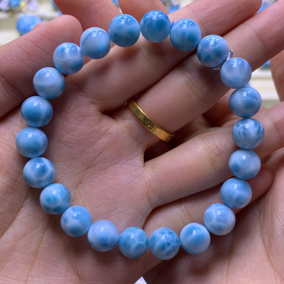 针钠钙石（海纹石）未镶嵌手串9+手串色差略异