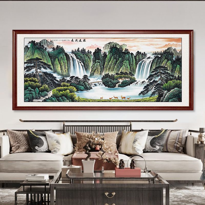 源远流长山水画客厅装饰画国画风景靠山图挂画招财背景墙壁挂画