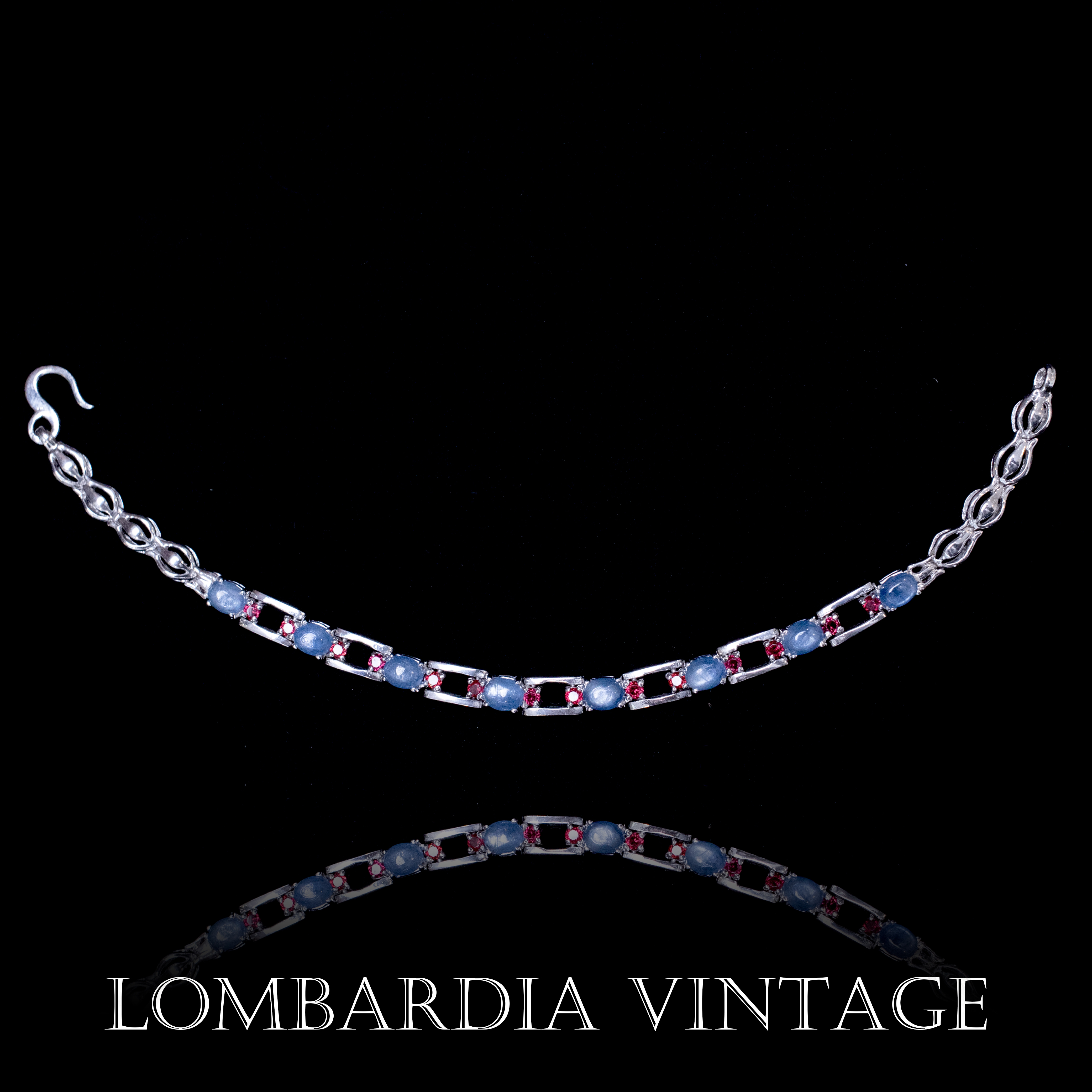 925银合成锆石手镯 设计师作品 925银手链 简约经典 蓝色手链