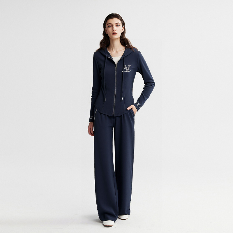 【蓝色星辰】超绝显瘦重工烫钻连帽阔腿裤套装353068【T】