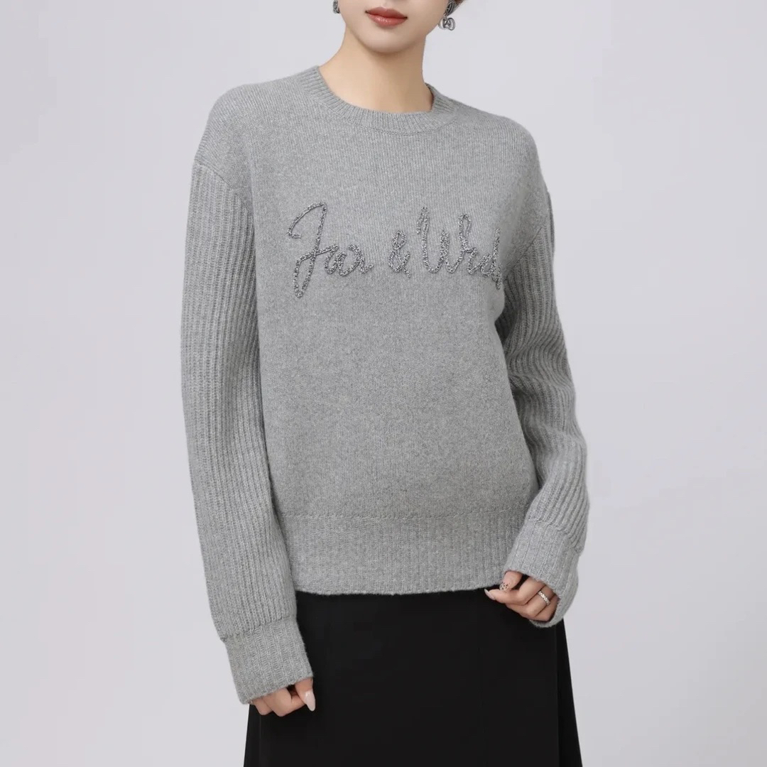 新款圆领毛衣秋冬慵懒风宽松山羊绒针织上衣5399758