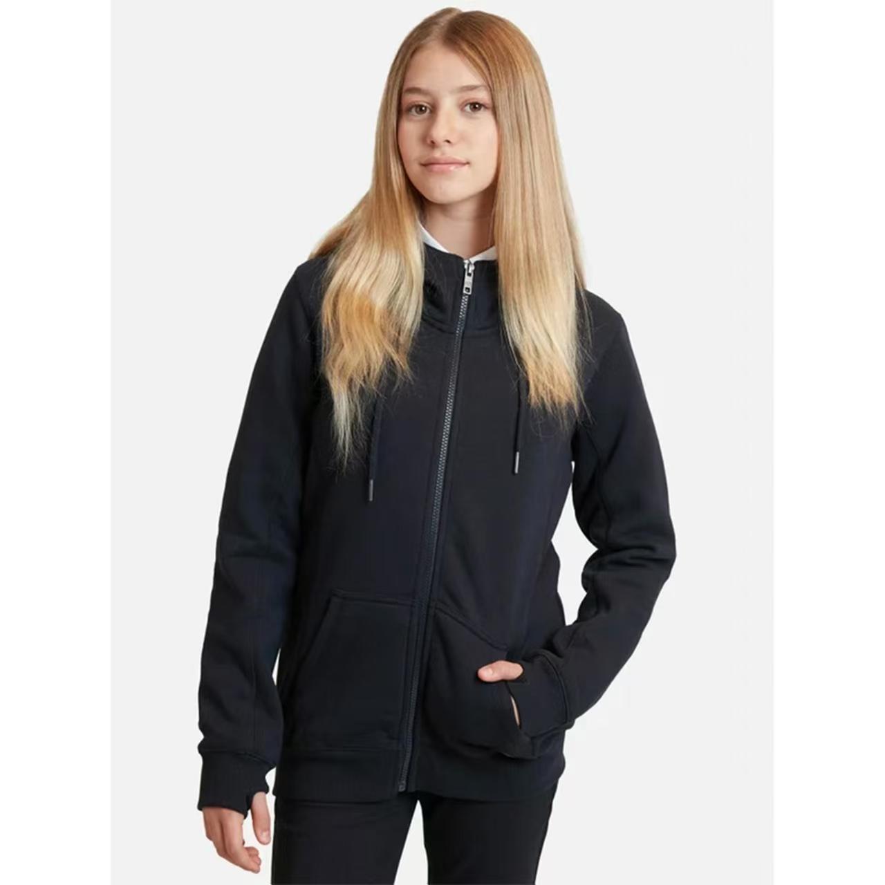 C837【加厚加绒款】简约女款口袋皮标连帽抽绳舒适卫衣开衫-273Y