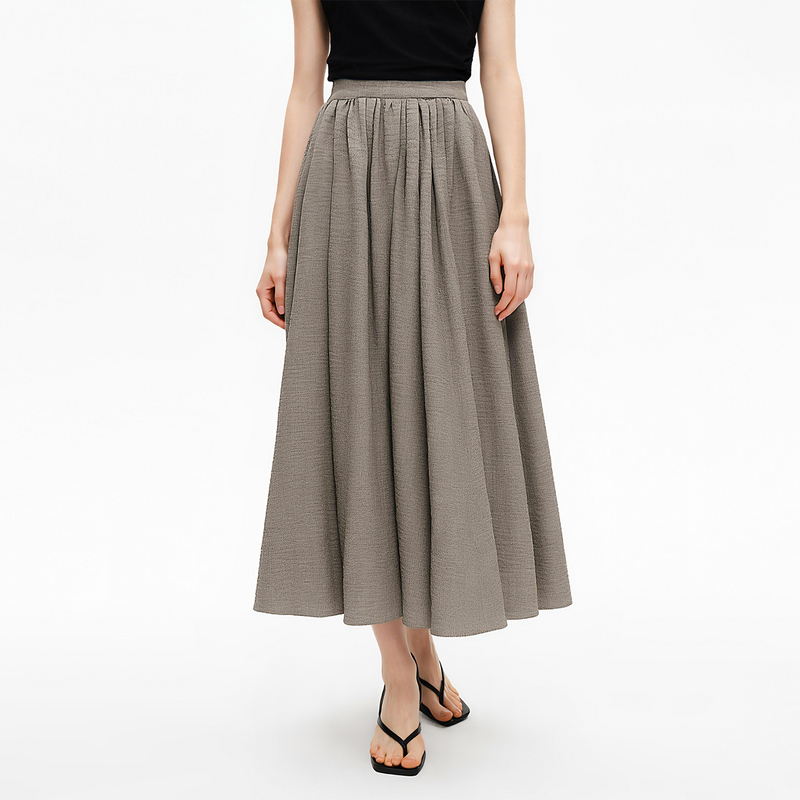 诗黎·松紧腰长款半身裙女气质纯色垂感A字长裙设计感秋季新款