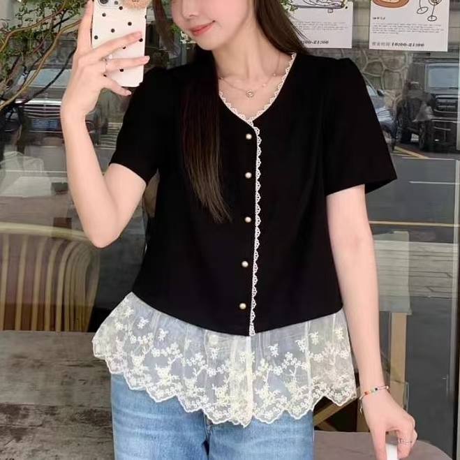 岚岚大码新时尚潮流韩国东大门刺绣花百搭宽松遮肉女神衫8425