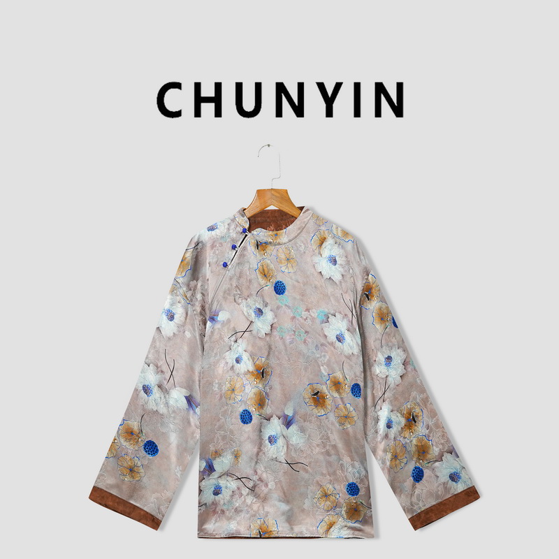 李心儿【粉荷塘双面穿】新中式国风设计师提花时尚T恤27145