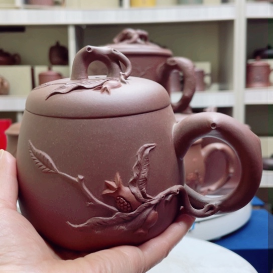 紫砂茶杯底槽清石榴杯