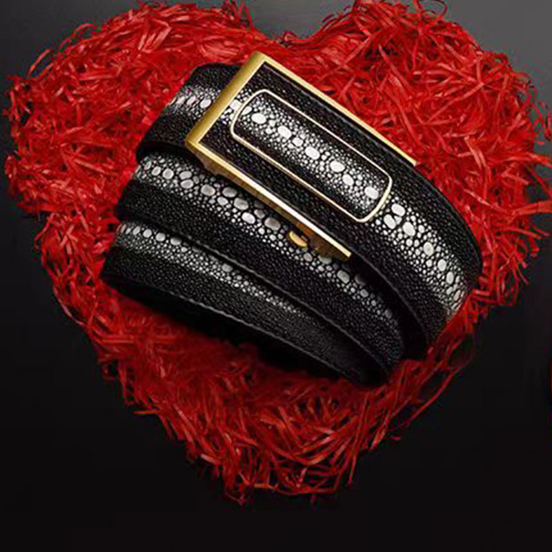 【总裁套装】深海稀有珍珠鱼皮腰带手工定制款商务皮带真皮裤带送礼