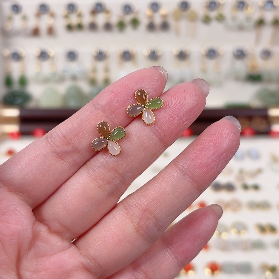 银S925镶嵌和田玉耳饰