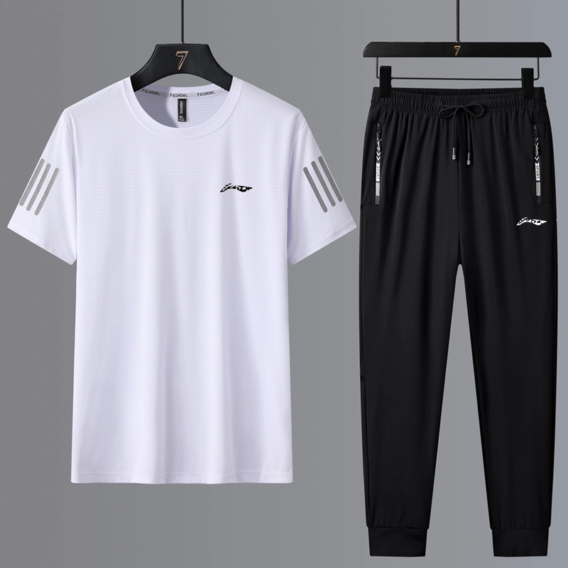 李LN宁冰丝运动三件套装男夏季运动休闲跑步宽松大码透气T恤长裤