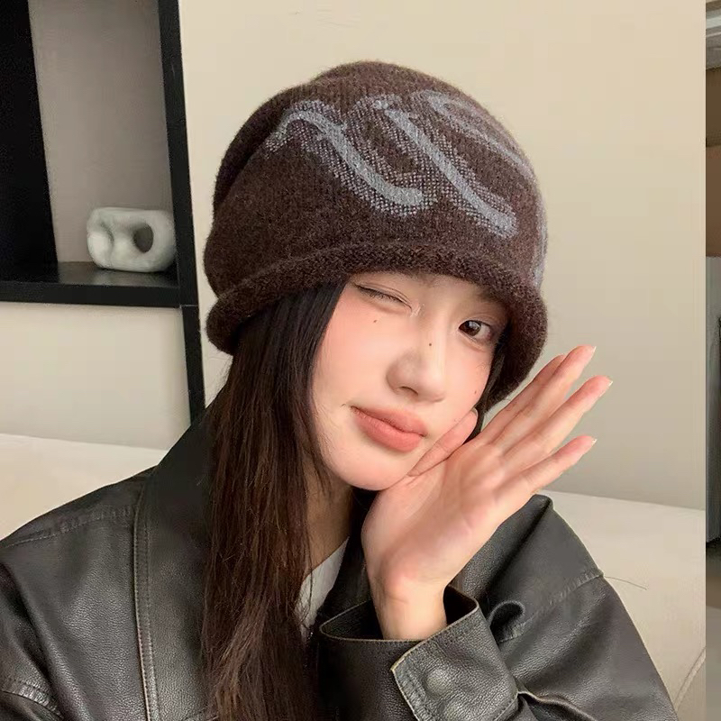 冬季韩系慵懒针织冷帽女秋冬大头围显脸小百搭复古堆堆帽保暖