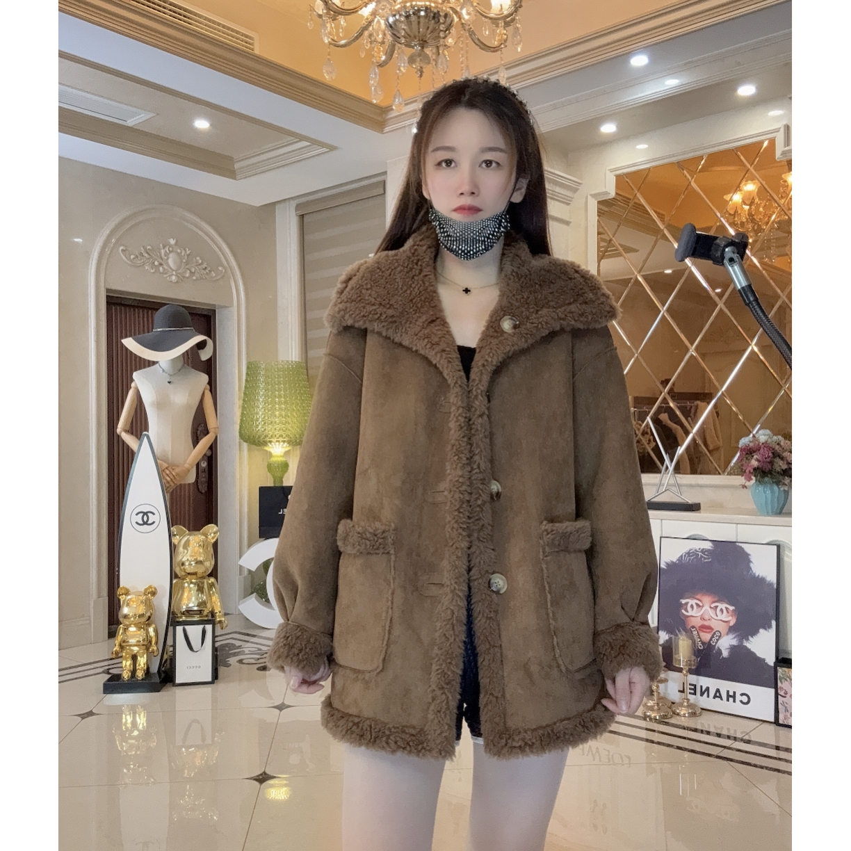 【猫姐家】真毛100%绵羊毛一体皮草外套女中长款宽松时尚