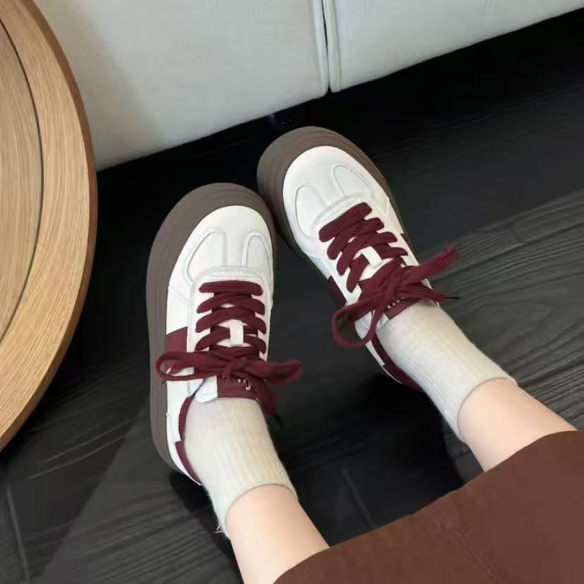 C9658 米/红绒里  秋冬时尚小白鞋女2025秋季新款百搭休闲鞋