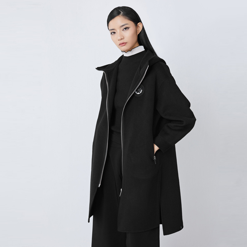 MAOKAI连帽字母中共刺绣羊毛大衣M214Z1880