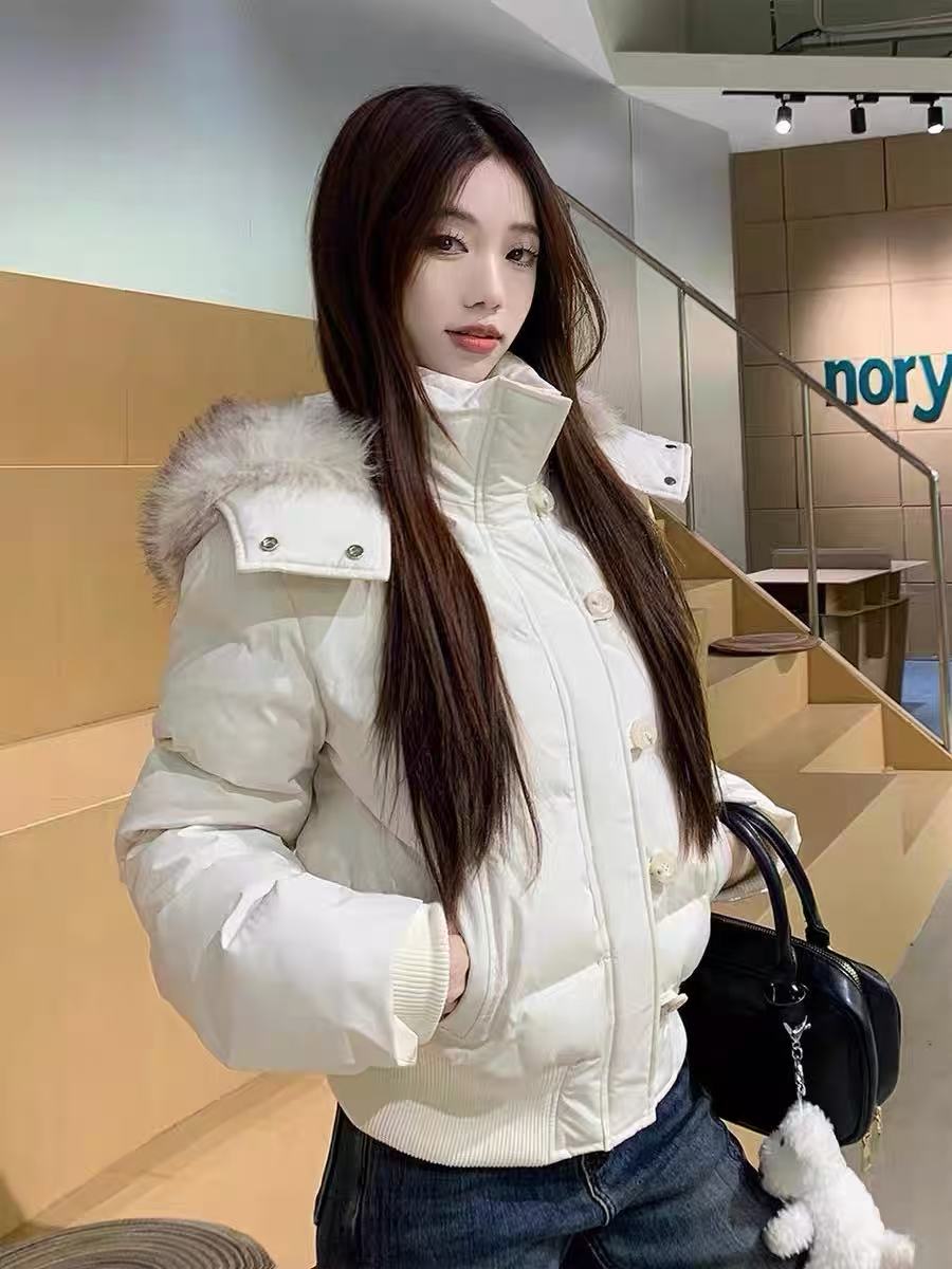 美式复古宽松毛领加厚可拆卸棉服外套女冬短款棉服派克服上衣