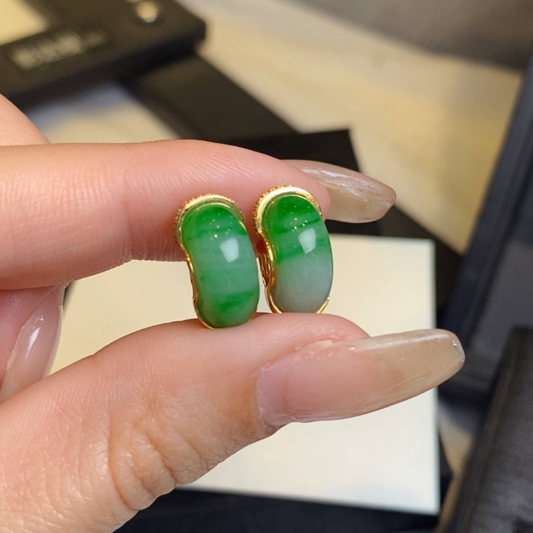 翡翠耳饰18K金镶嵌圈圈