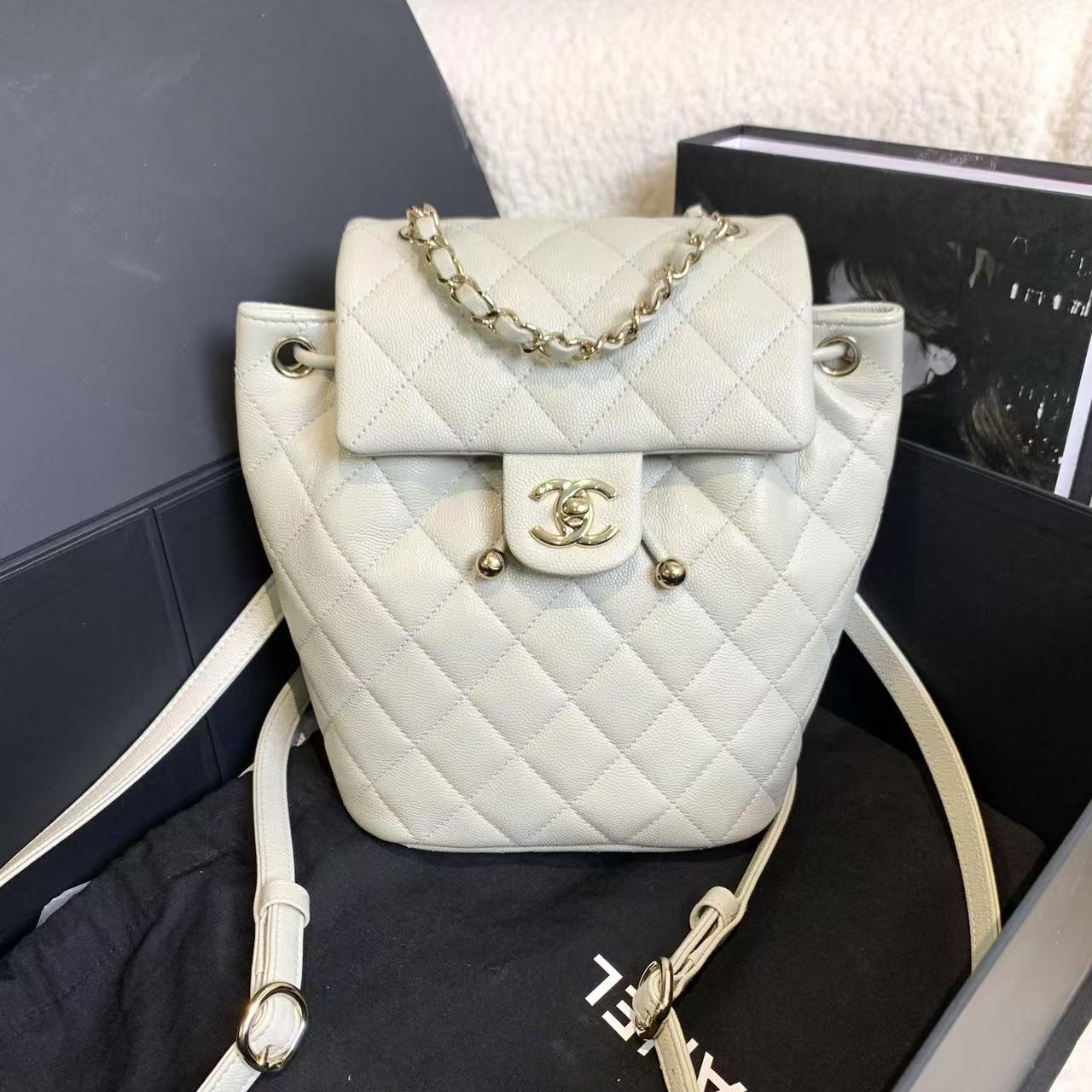 99新 Chanel/香奈儿 壹臻/24S灰色萨尔茨堡双肩包小号/81472290