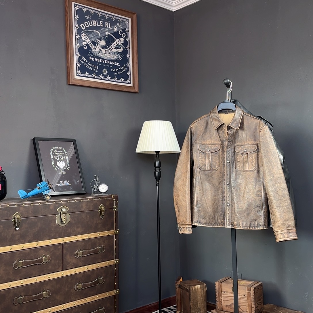 W***t牛皮衬衫水洗做旧棕L