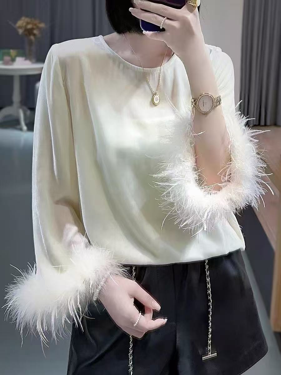 604#秋冬新款新中式《岁月静好》女士时尚气质潮流百搭毛袖口上衣