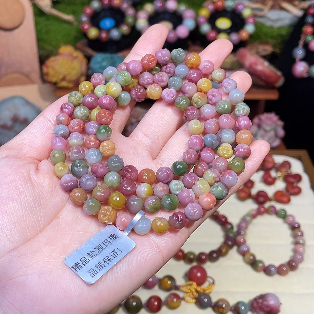 玛瑙/玉髓未镶嵌手串盐源玛瑙仙色系佛头手串